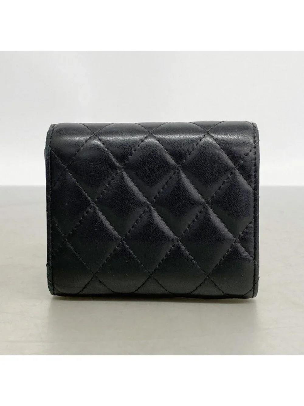 Chanel Trifold Wallet Quilted Lambskin Black Gold